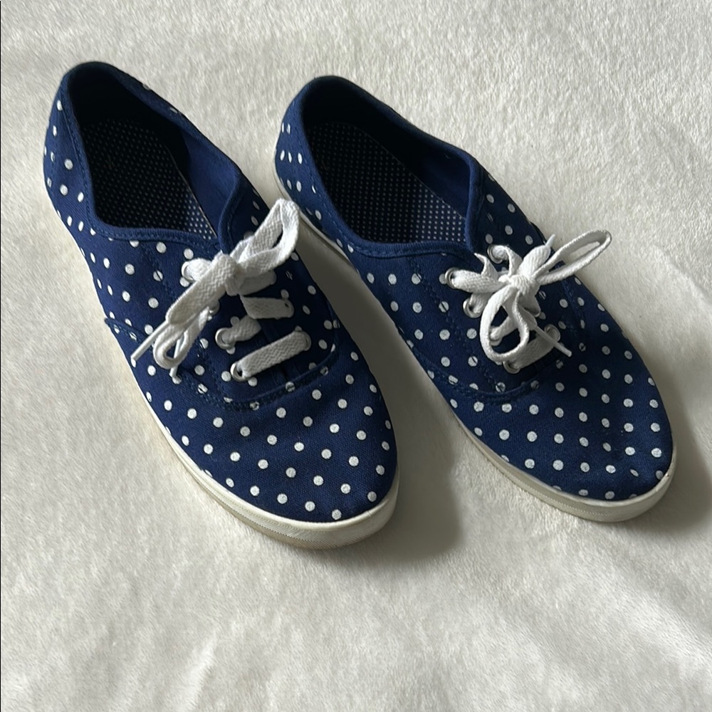Blue and White Canvas Sneakers with Polka Dots
